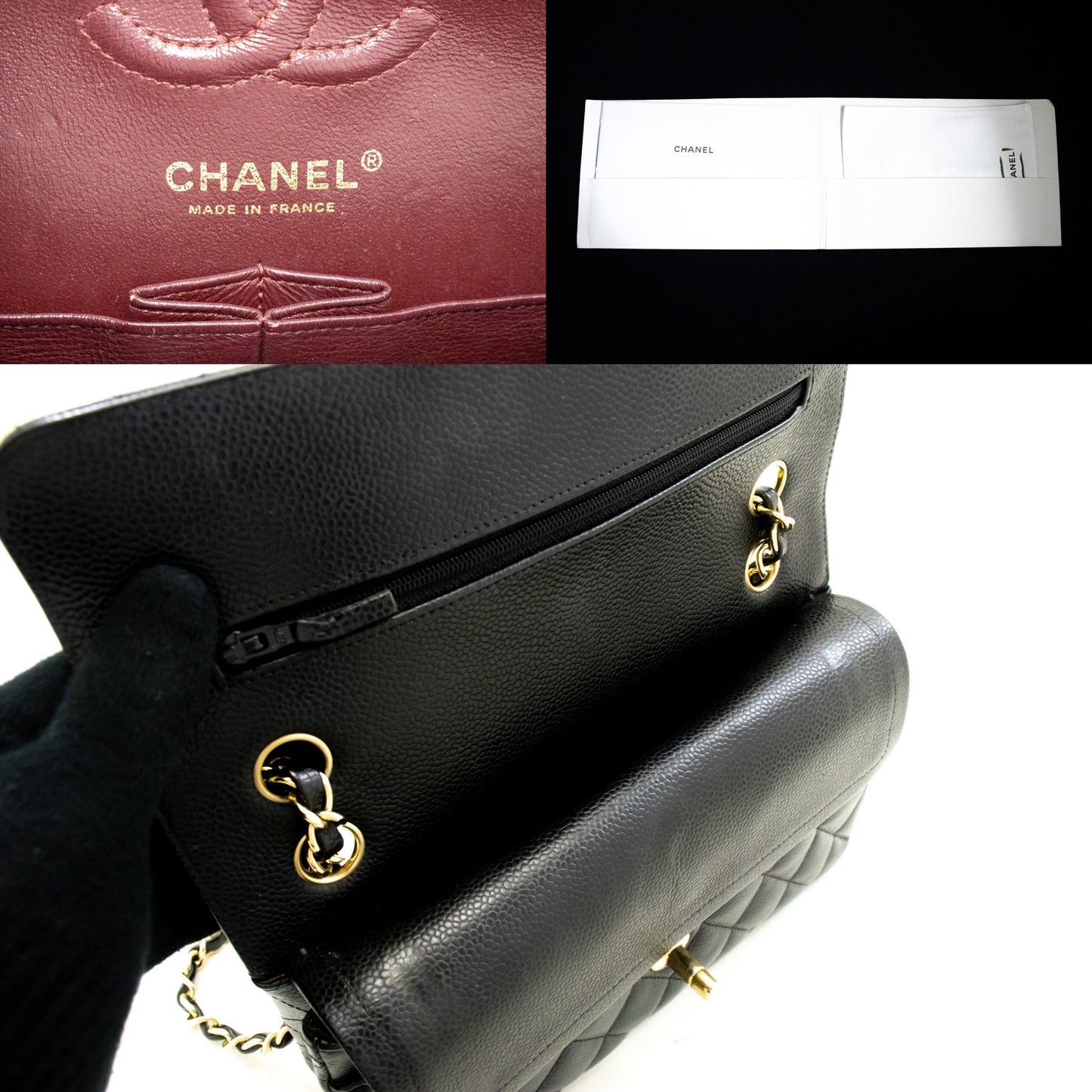 Top Quality Chanel Grained Calfskin Double New 9" Chain Shoulder Bag Black