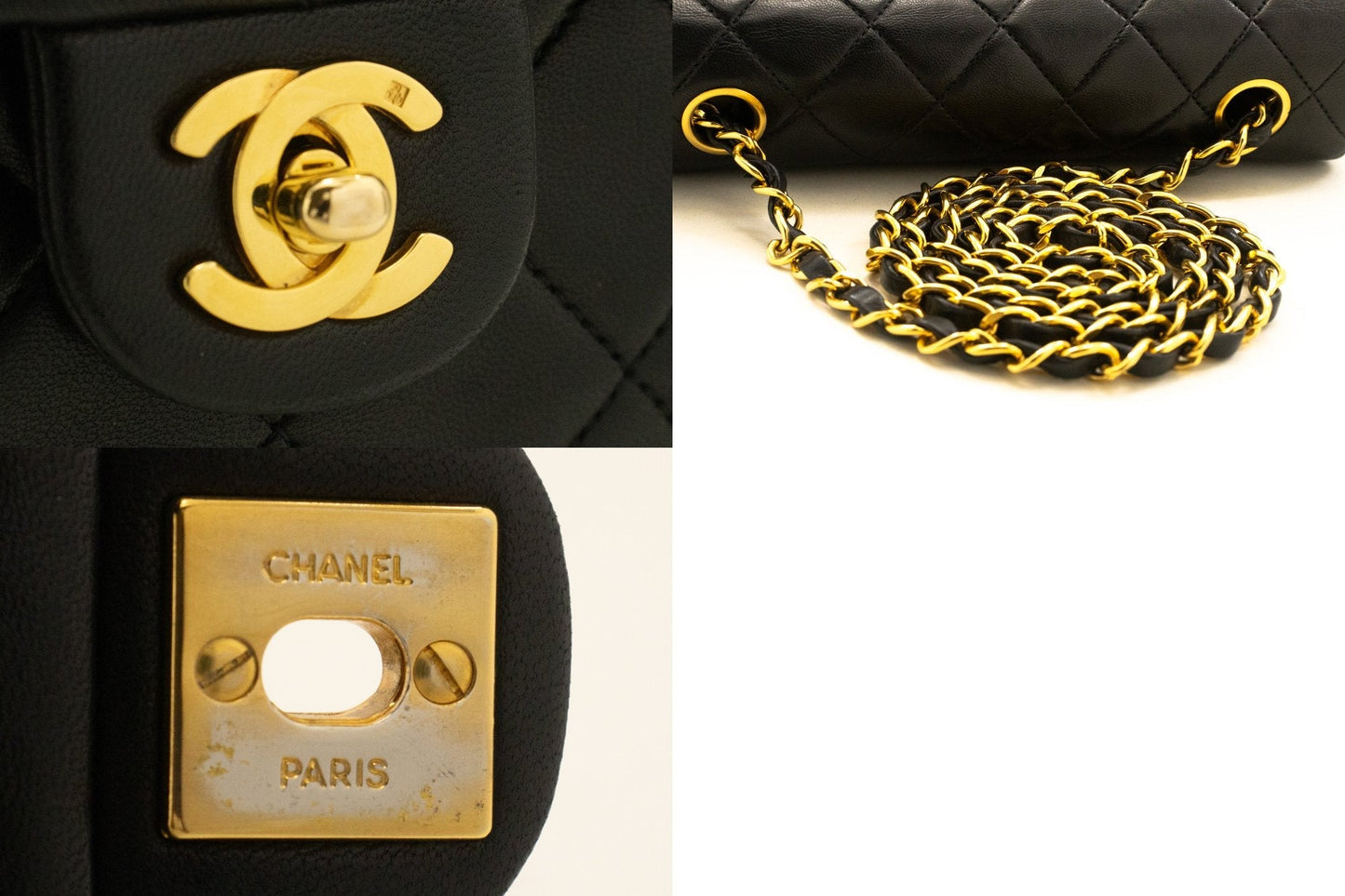 CHANEL Mini Square Small Chain Shoulder Bag Crossbody Black Lamb