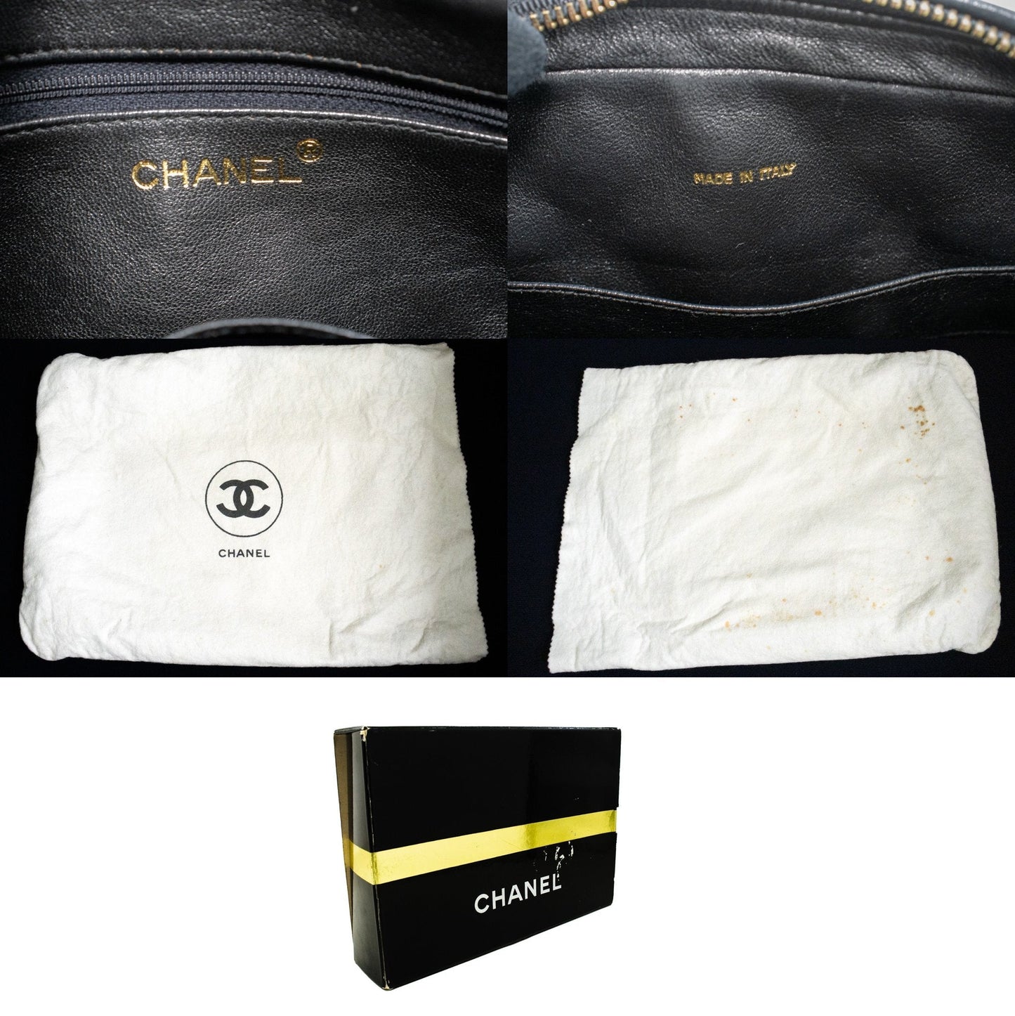 CHANEL Vintage Tassel Chain Shoulder Bag Black Quilted Zipper Lamb
