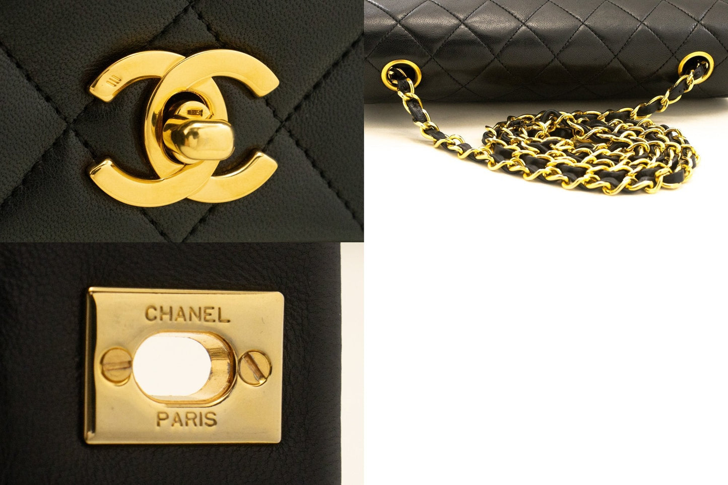 CHANEL Full Flap Chain Shoulder Bag Crossbody Black Quilted Lamb