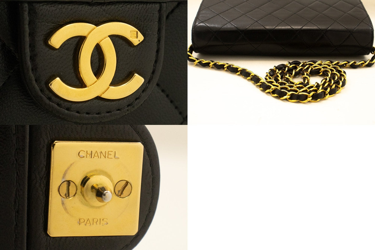 CHANEL Small Chain Shoulder Bag Clutch Black Quilted Flap Lambskin