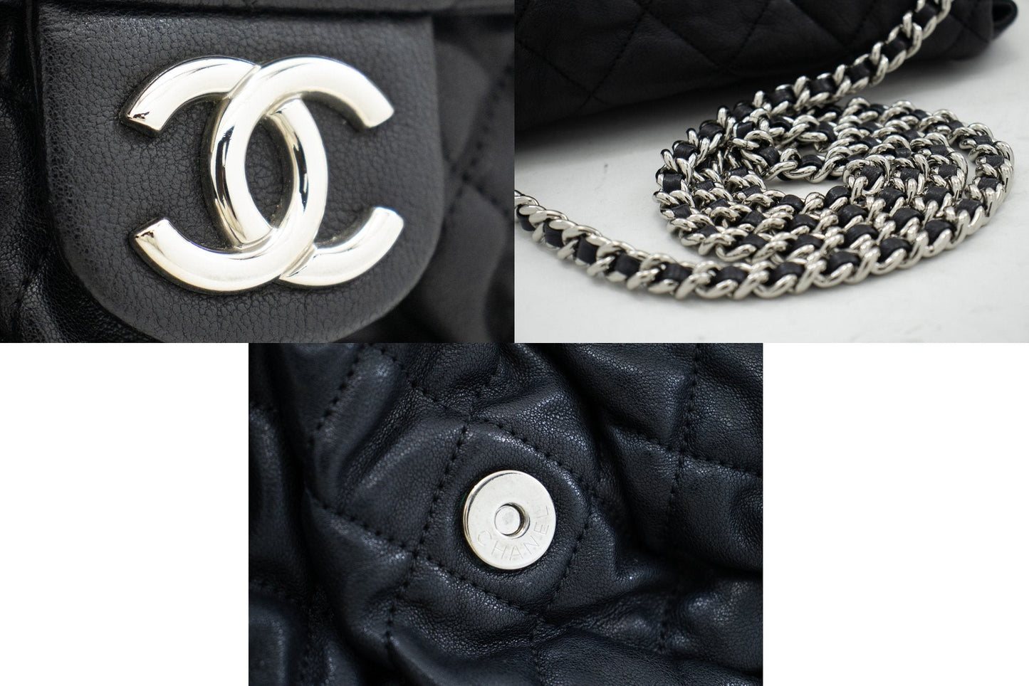 CHANEL Chain Around Shoulder Bag Crossbody Black Calfskin Leather