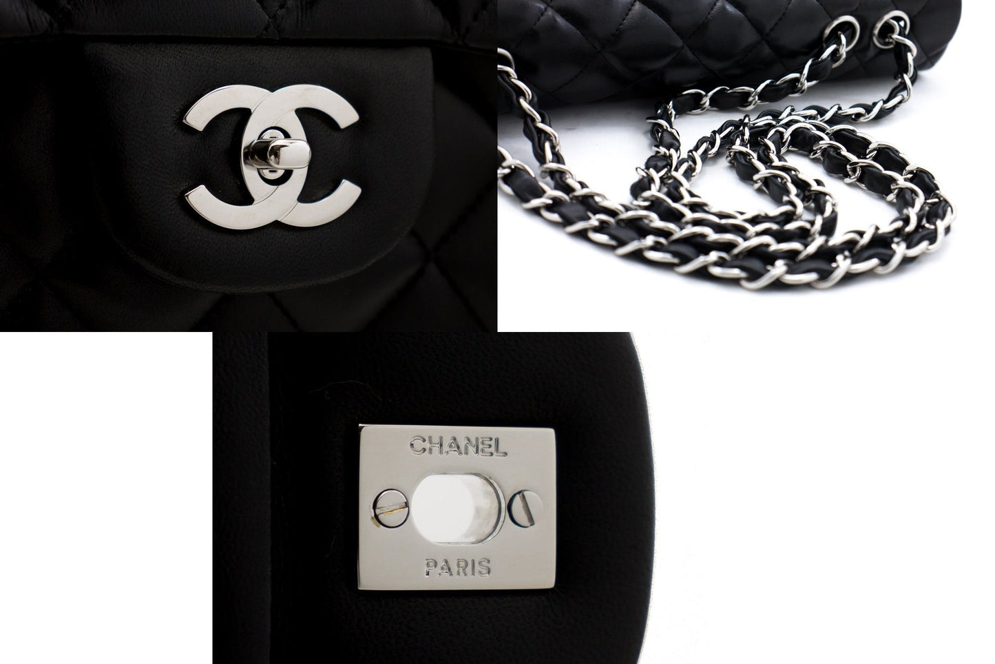 Top Quality Chanel Large Classic Handbag 11"Chain Shoulder Bag New Black Lamb