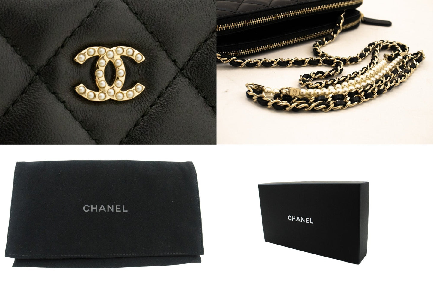 CHANEL Lambskin Pearl Wallet On Chain WOC Double Zip Chain Bag