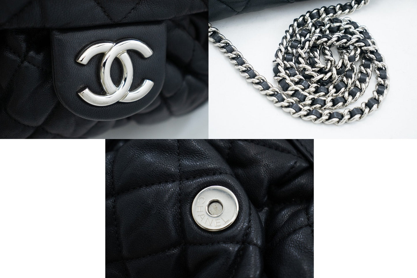 CHANEL Chain Around Shoulder Bag Crossbody Black Calfskin Leather