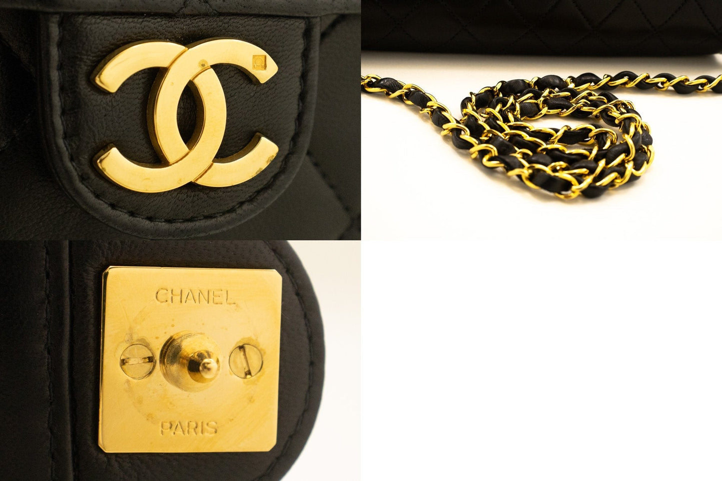 CHANEL Small Chain Shoulder Bag Clutch Black Quilted Flap Lambskin