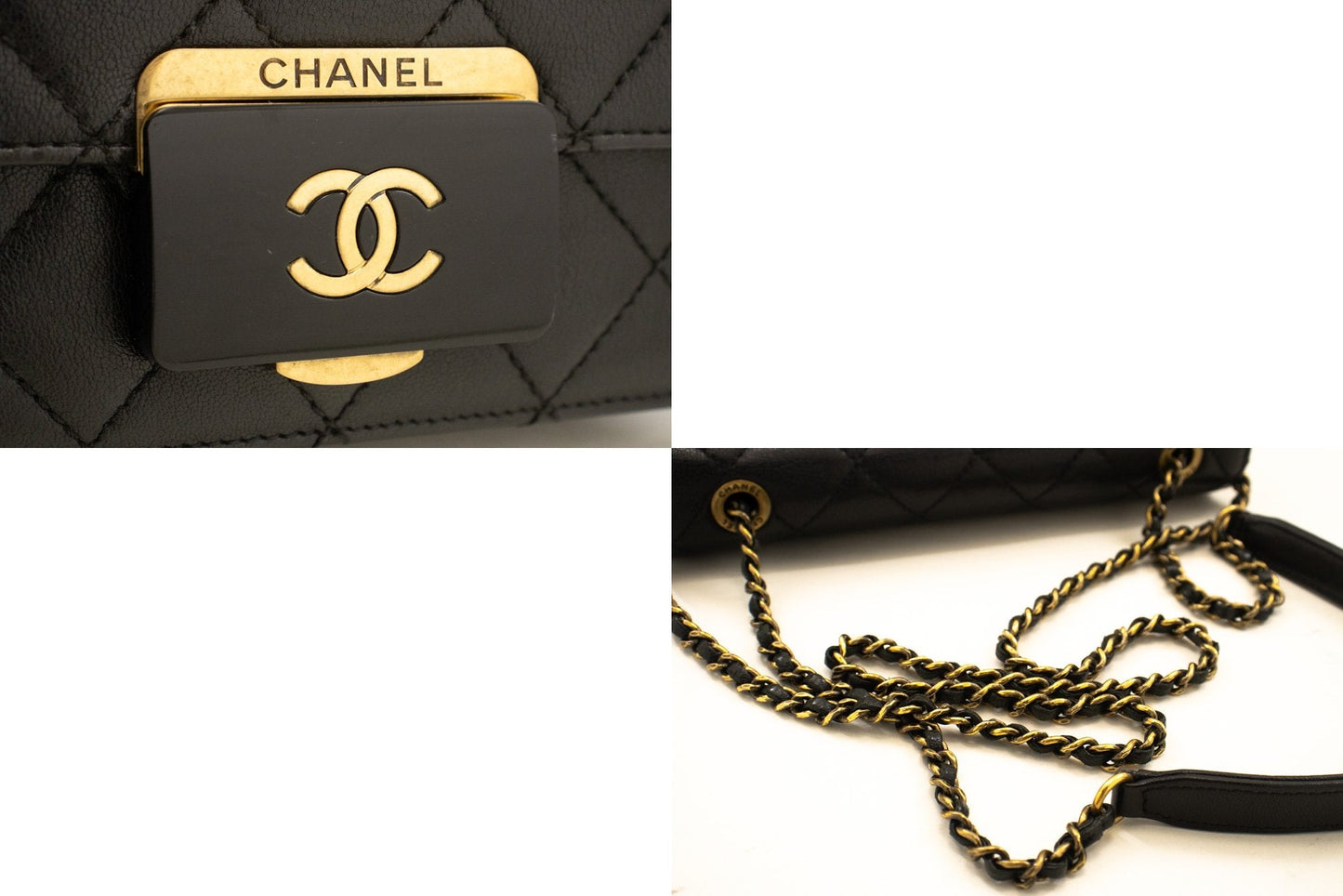 CHANEL Mini Calfskin Chain Shoulder Bag Black Quilted Flap Leather