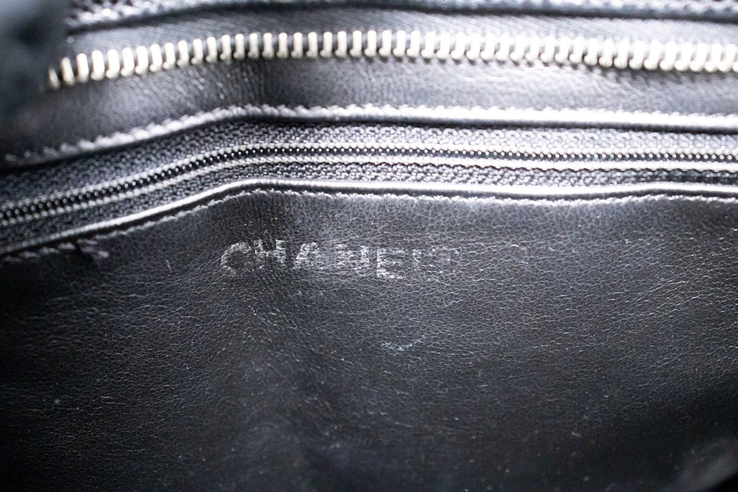 CHANEL Silver Medallion Caviar Shoulder Bag Shopping Tote Black
