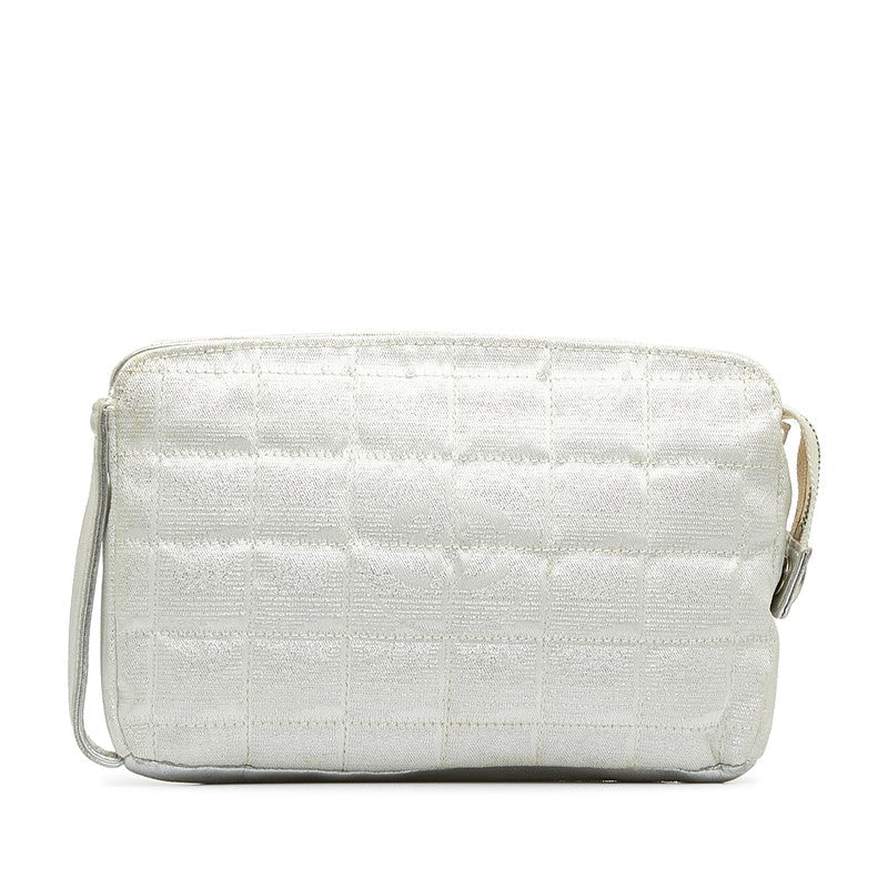 Chanel New Label Line Porch ilver White Nylon Leather  CHANEL