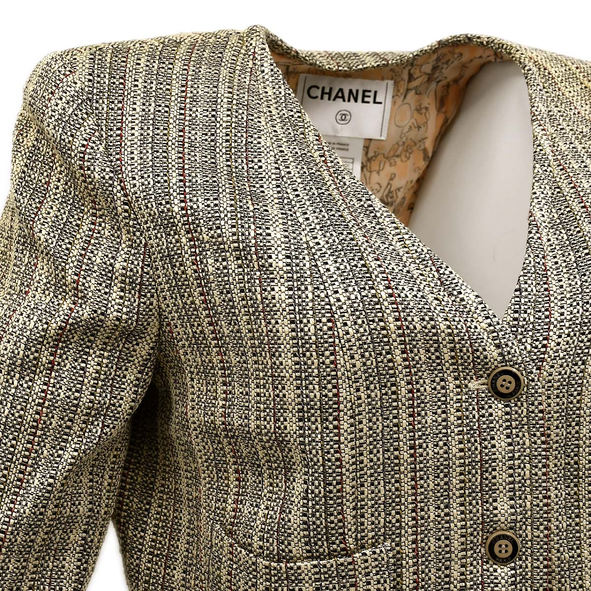 Chanel Collarless Jacket Beige 03P #44