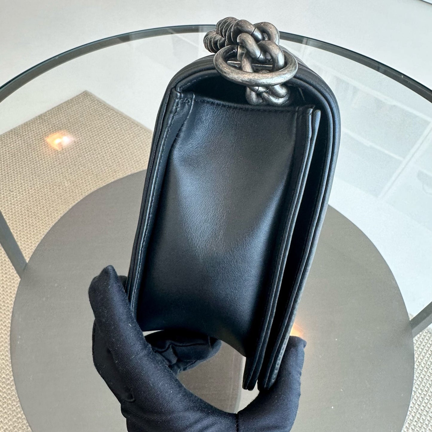 *Calfskin* Boy New Medium Smooth Calfskin 28CM Leboy Black RSHW No 19