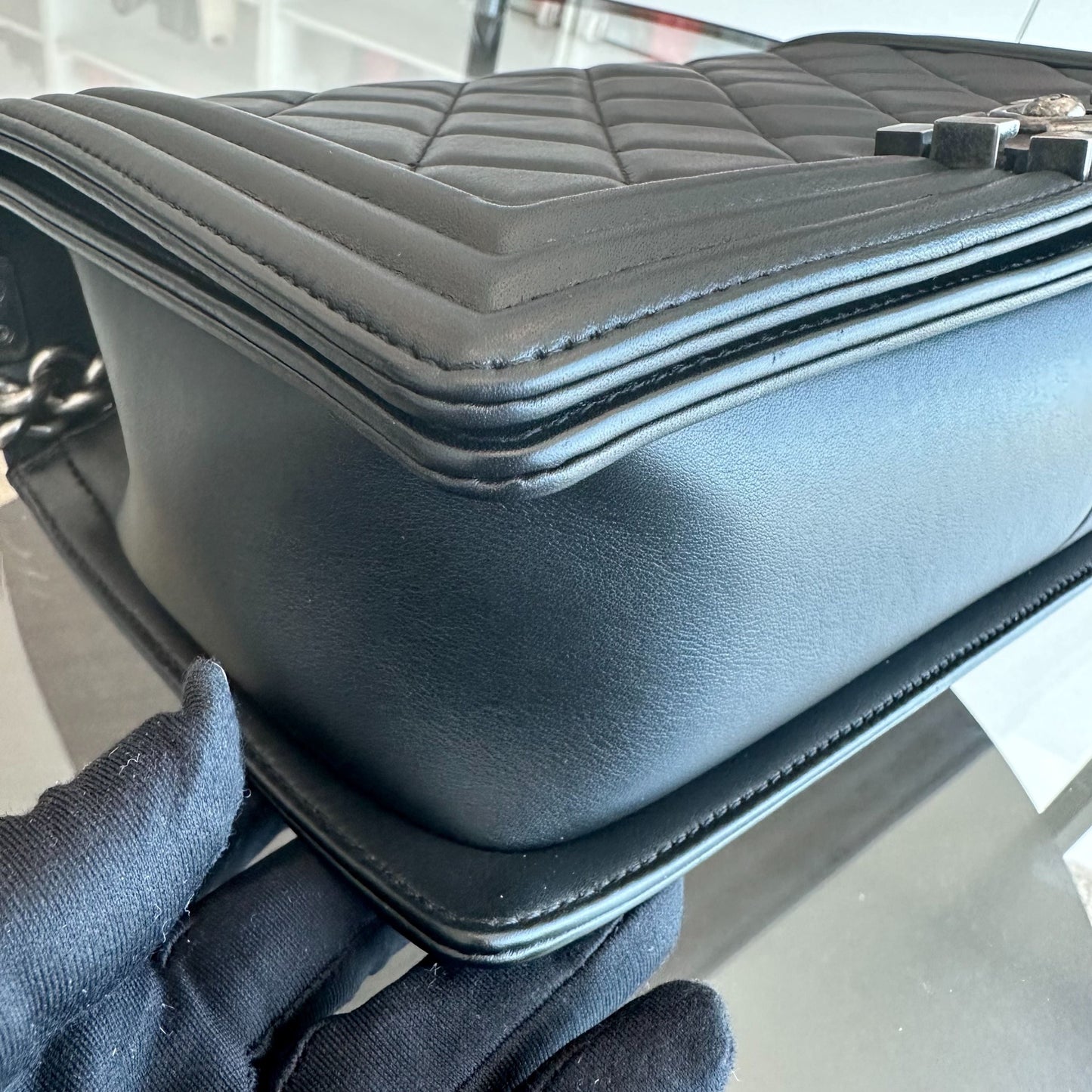 *Calfskin* Boy New Medium Smooth Calfskin 28CM Leboy Black RSHW No 19