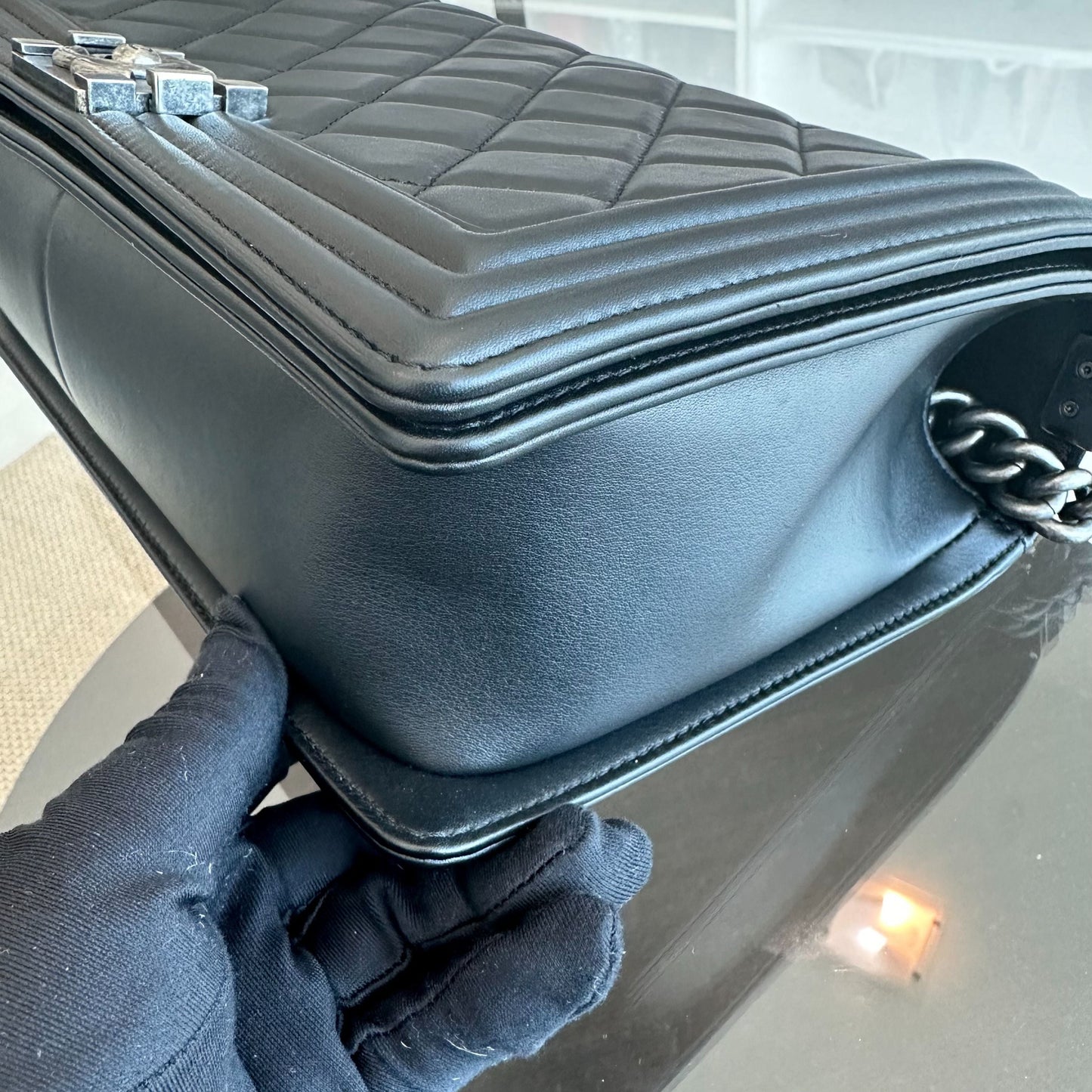 *Calfskin* Boy New Medium Smooth Calfskin 28CM Leboy Black RSHW No 19