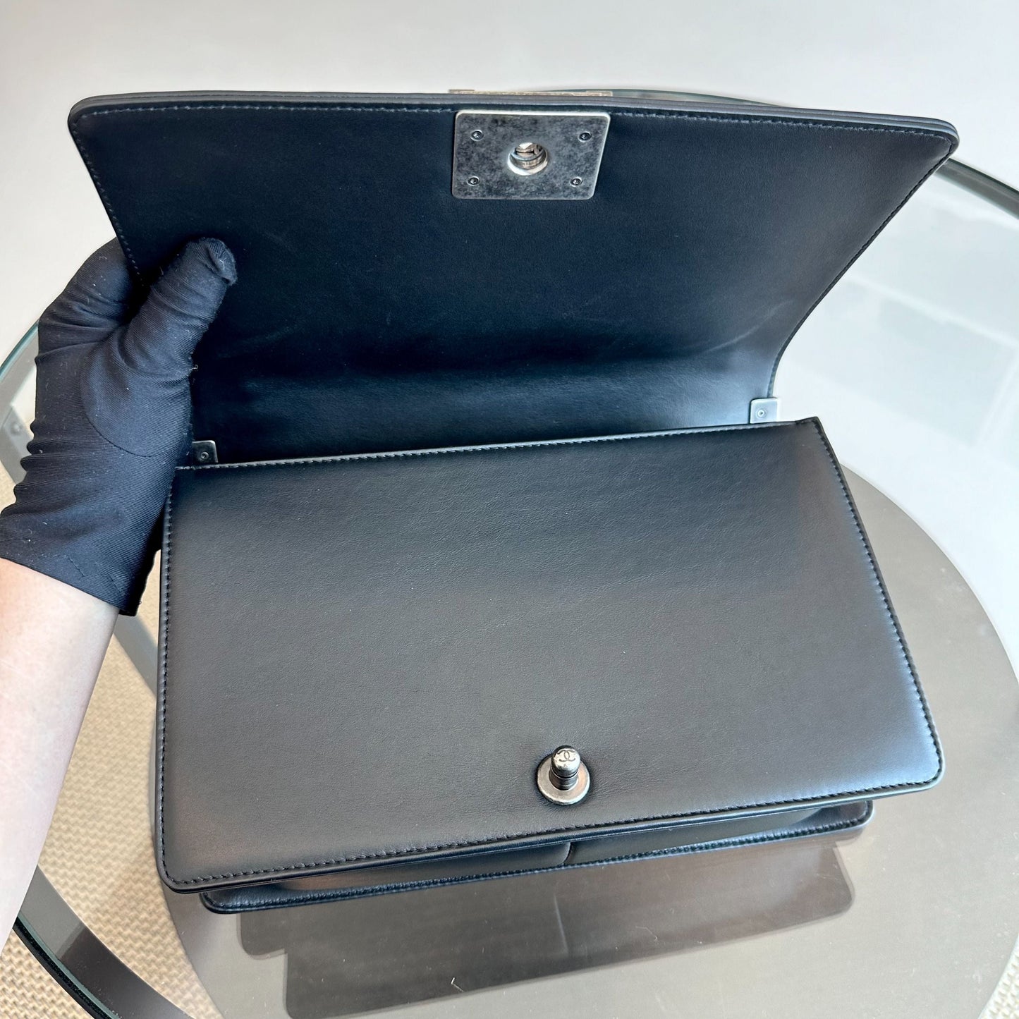 *Calfskin* Boy New Medium Smooth Calfskin 28CM Leboy Black RSHW No 19