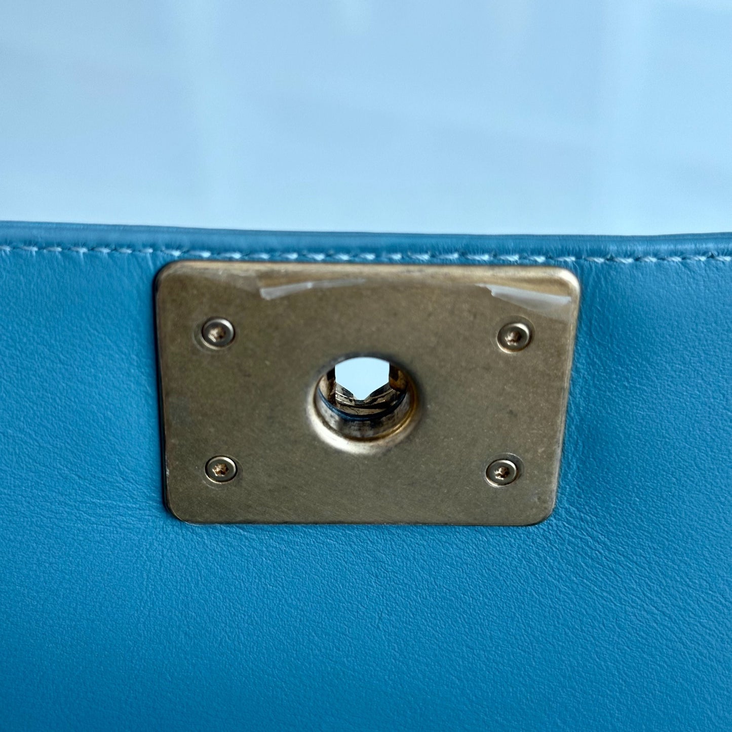 *Calfskin* Boy Old Medium 25CM Calfskin Chevron Leboy Baby Blue GHW No 25