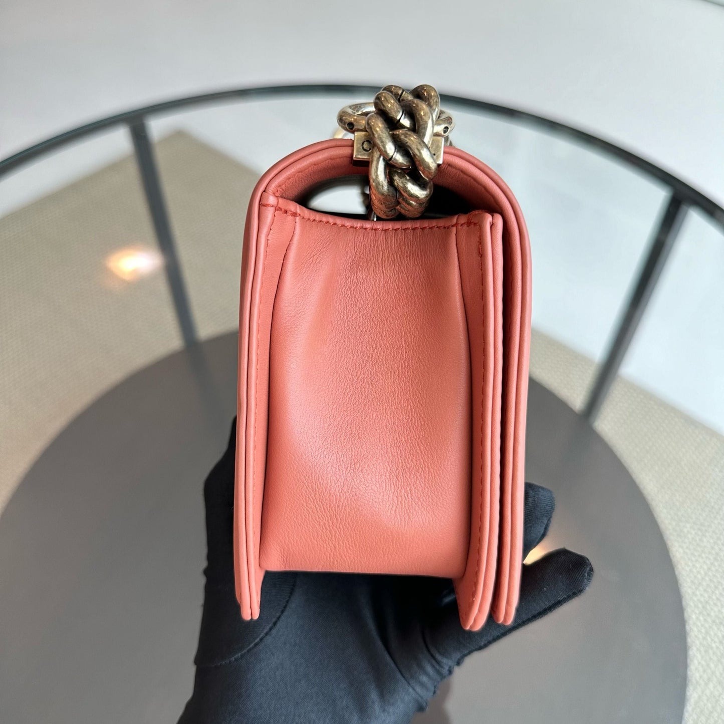 *Calfskin* Boy Old Medium Quilted Smooth Calfskin Leboy Blush AGHW No 20