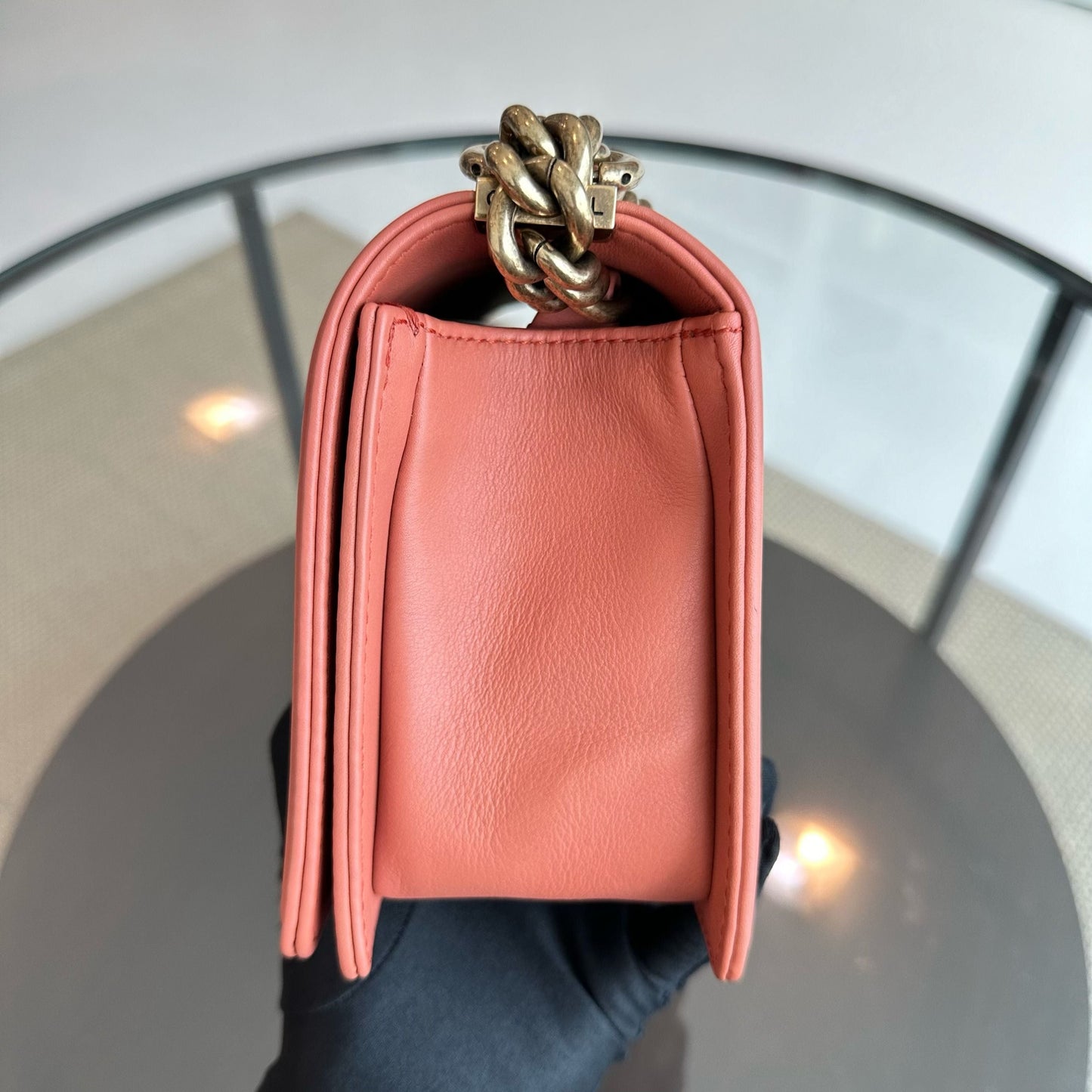 *Calfskin* Boy Old Medium Quilted Smooth Calfskin Leboy Blush AGHW No 20