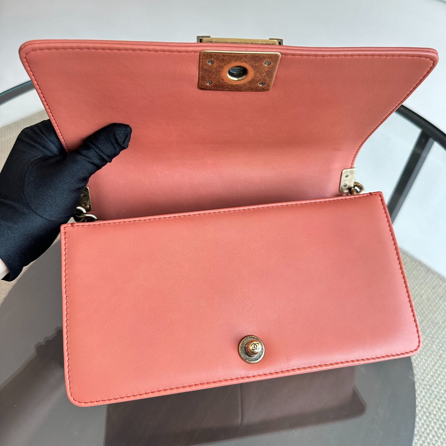 *Calfskin* Boy Old Medium Quilted Smooth Calfskin Leboy Blush AGHW No 20