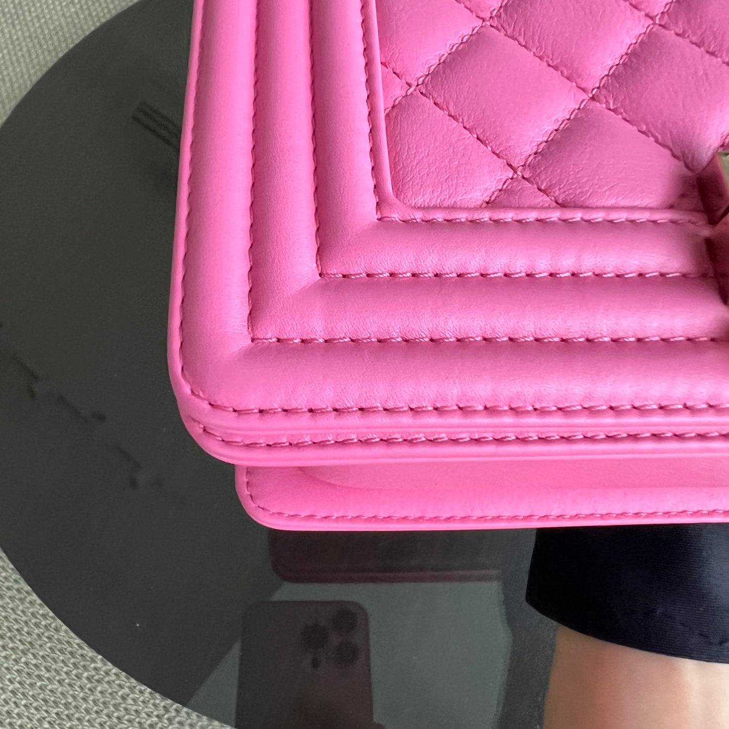 *Calfskin* Boy Small 20CM Quilted Calfskin Sakura Pink Leboy Golden Hardware Series 26