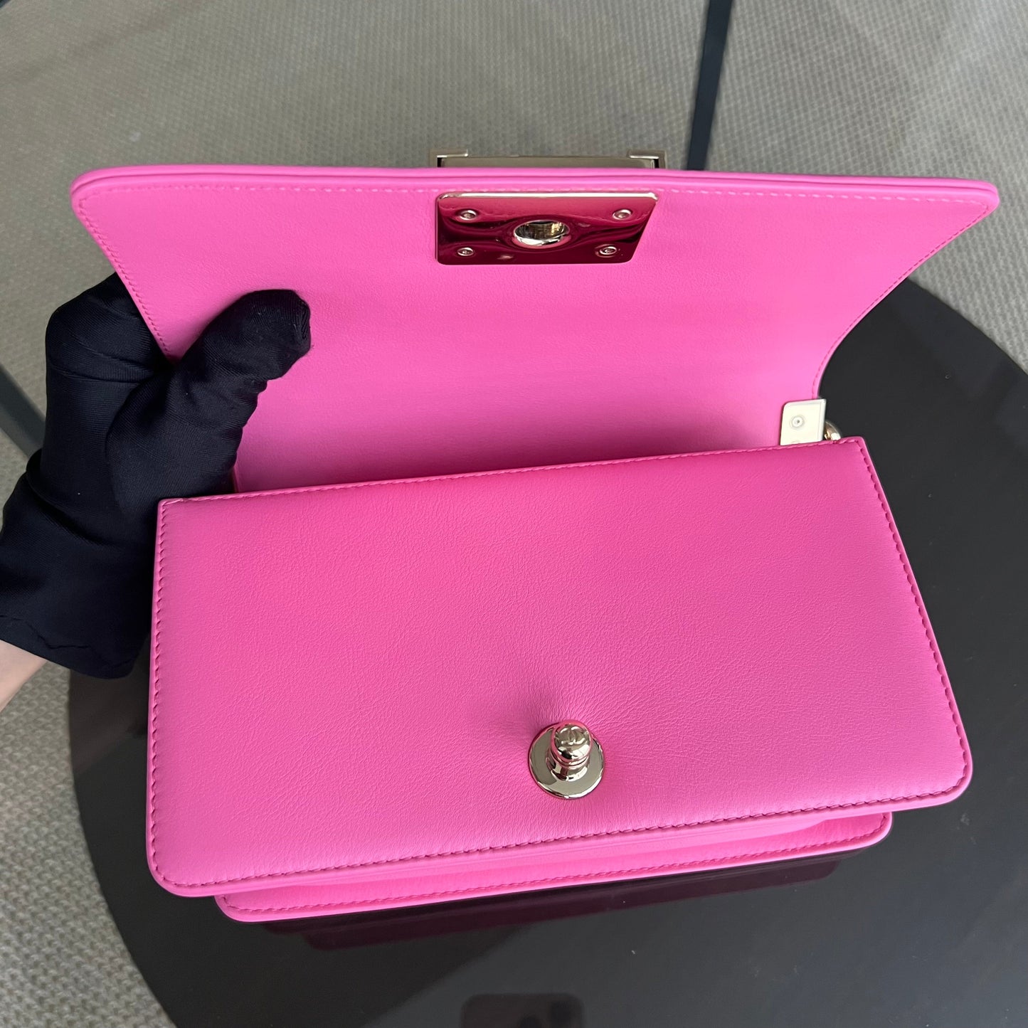 *Calfskin* Boy Small 20CM Quilted Calfskin Sakura Pink Leboy Golden Hardware Series 26