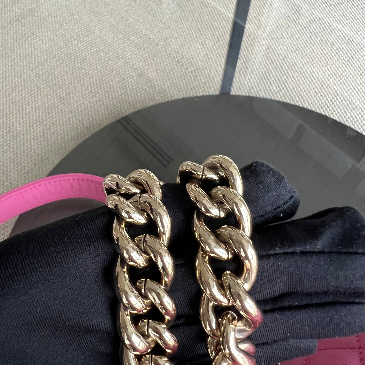 *Calfskin* Boy Small 20CM Quilted Calfskin Sakura Pink Leboy Golden Hardware Series 26