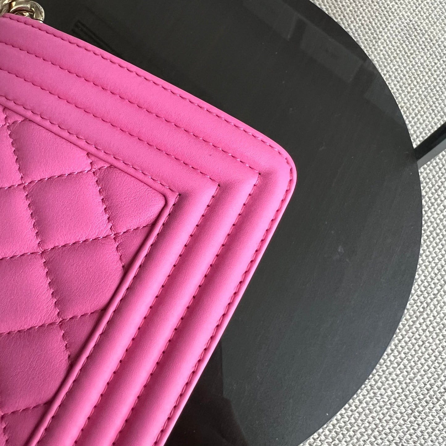 *Calfskin* Boy Small 20CM Quilted Calfskin Sakura Pink Leboy Golden Hardware Series 26