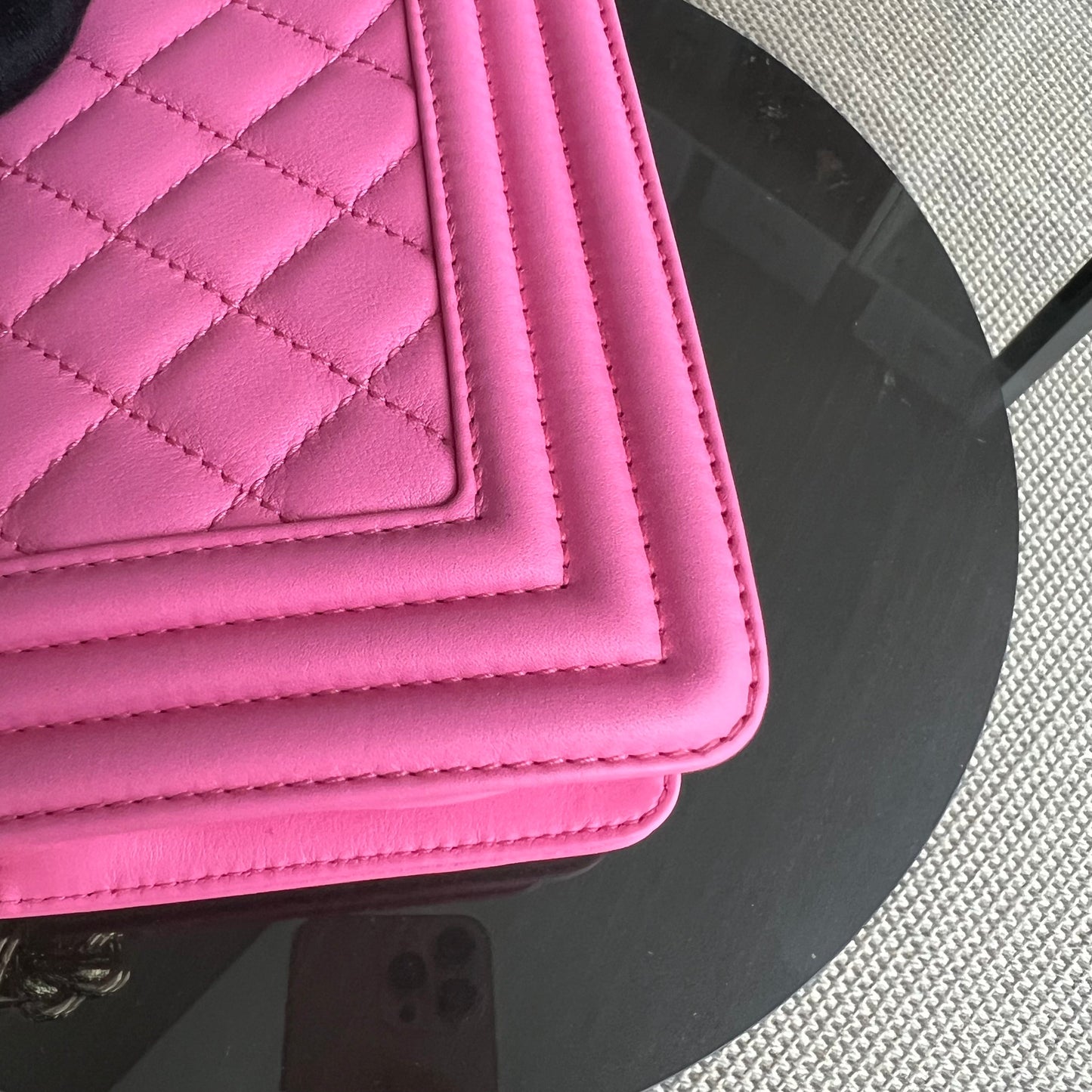 *Calfskin* Boy Small 20CM Quilted Calfskin Sakura Pink Leboy Golden Hardware Series 26