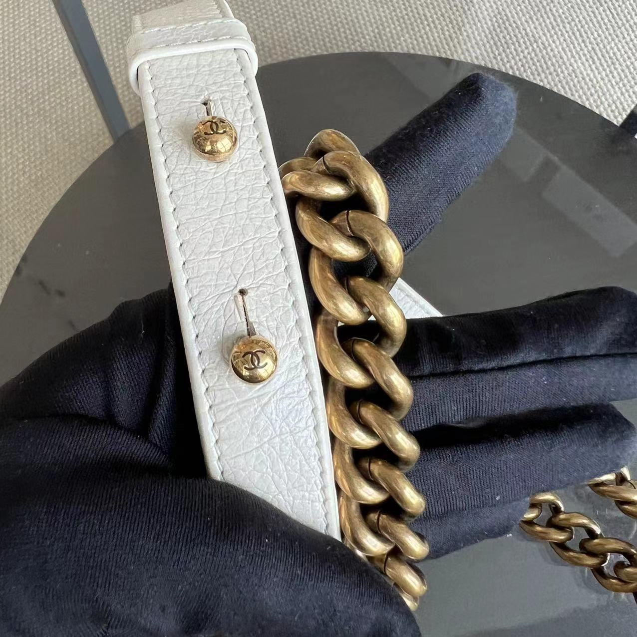 *Calfskin* Boy Small Quilted Grained Calfskin Cream White Leboy Golden Hardware Series 20