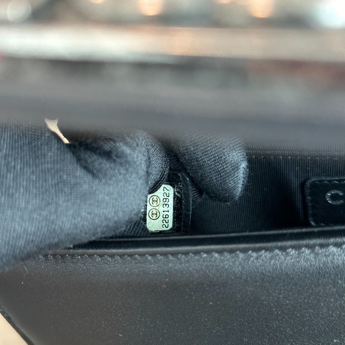 *Calfskin, Like New* Boy Small Chevron Calfskin Leboy Black RSHW No 22