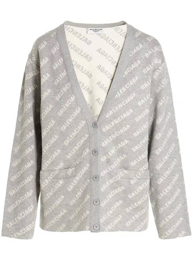 Luxury Balenciaga  wool over logo pattern cardigan Grey