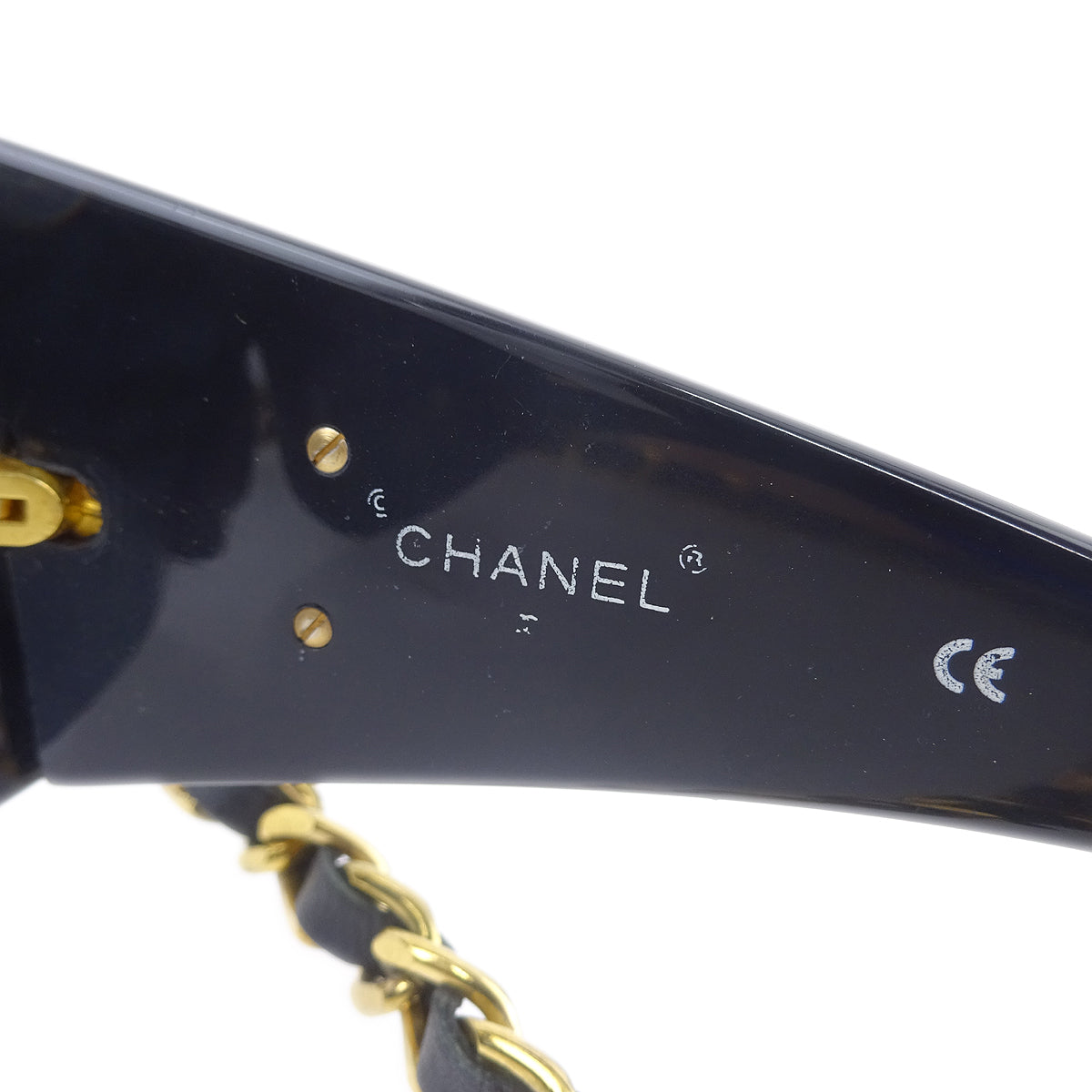 Chanel Chain Sunglasses Eyewear Black Small Good