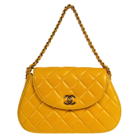 Chanel 1996-1997 Round Flap Handbag Orange Lambskin