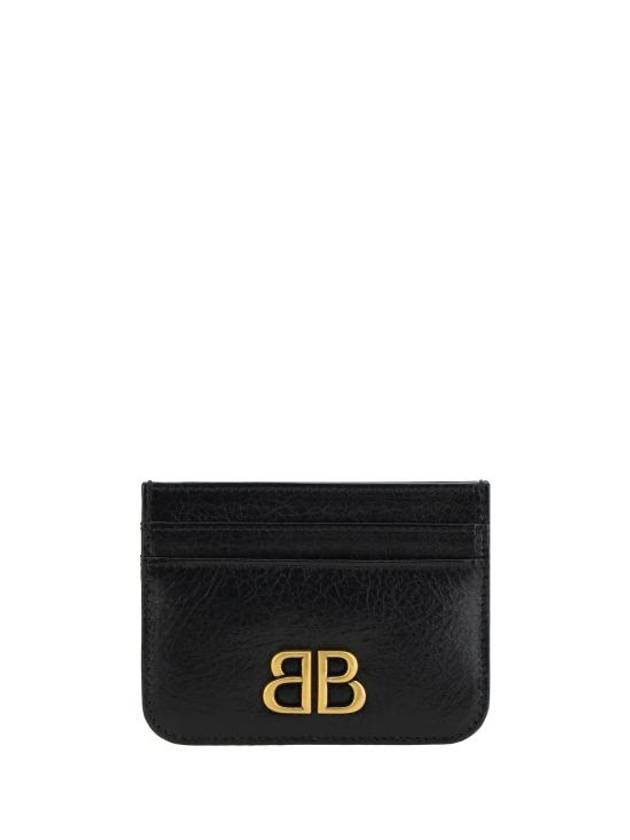 Luxury Balenciaga  Embellished Logo Leather Card Wallet Black