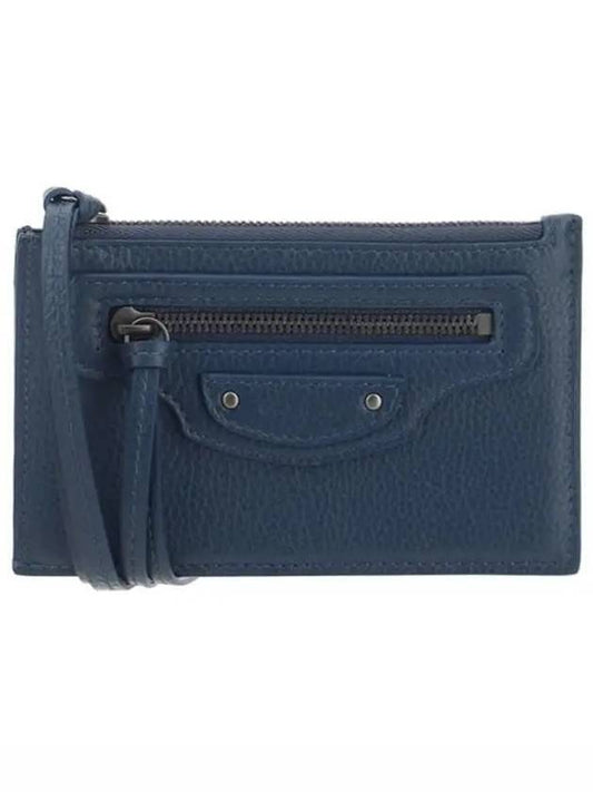 Luxury Balenciaga  Neo Classic Zipper Card Wallet Navy