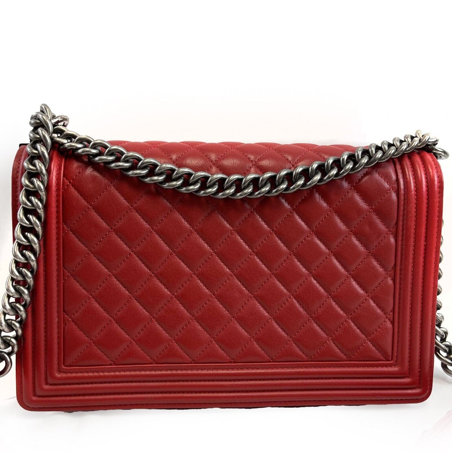 CHANEL Boy Flap Bag Quilted Calfskin New Medium Red Crossbody Bag