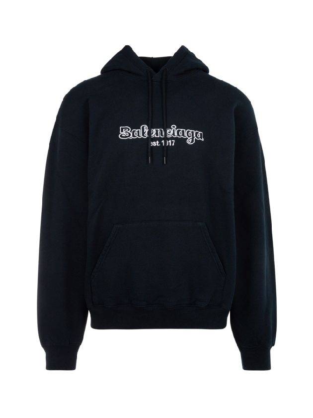 Luxury Balenciaga  Embroidered Logo Hoodie Navy