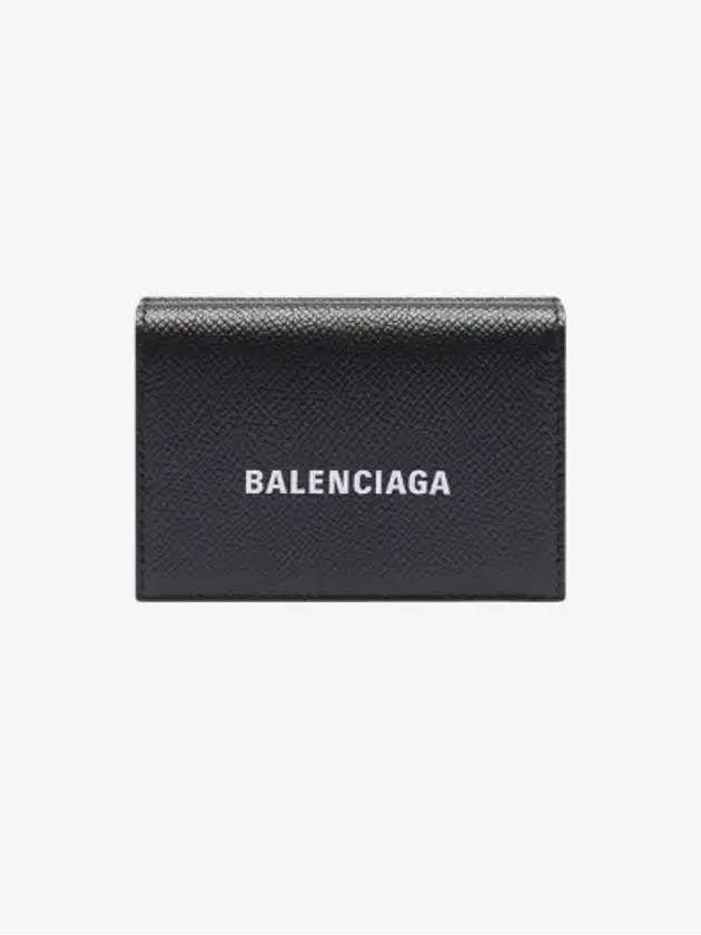 Luxury Balenciaga  Logo Print Tri-Fold Half Wallet Black