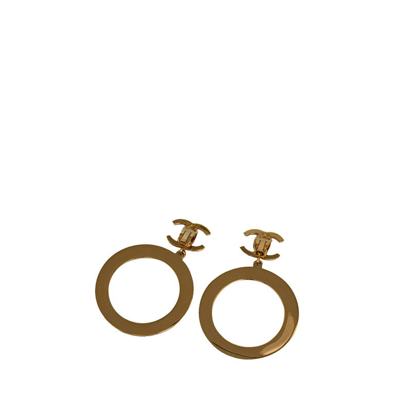 Chanel Vintage Oval Logo Earrings Gold
