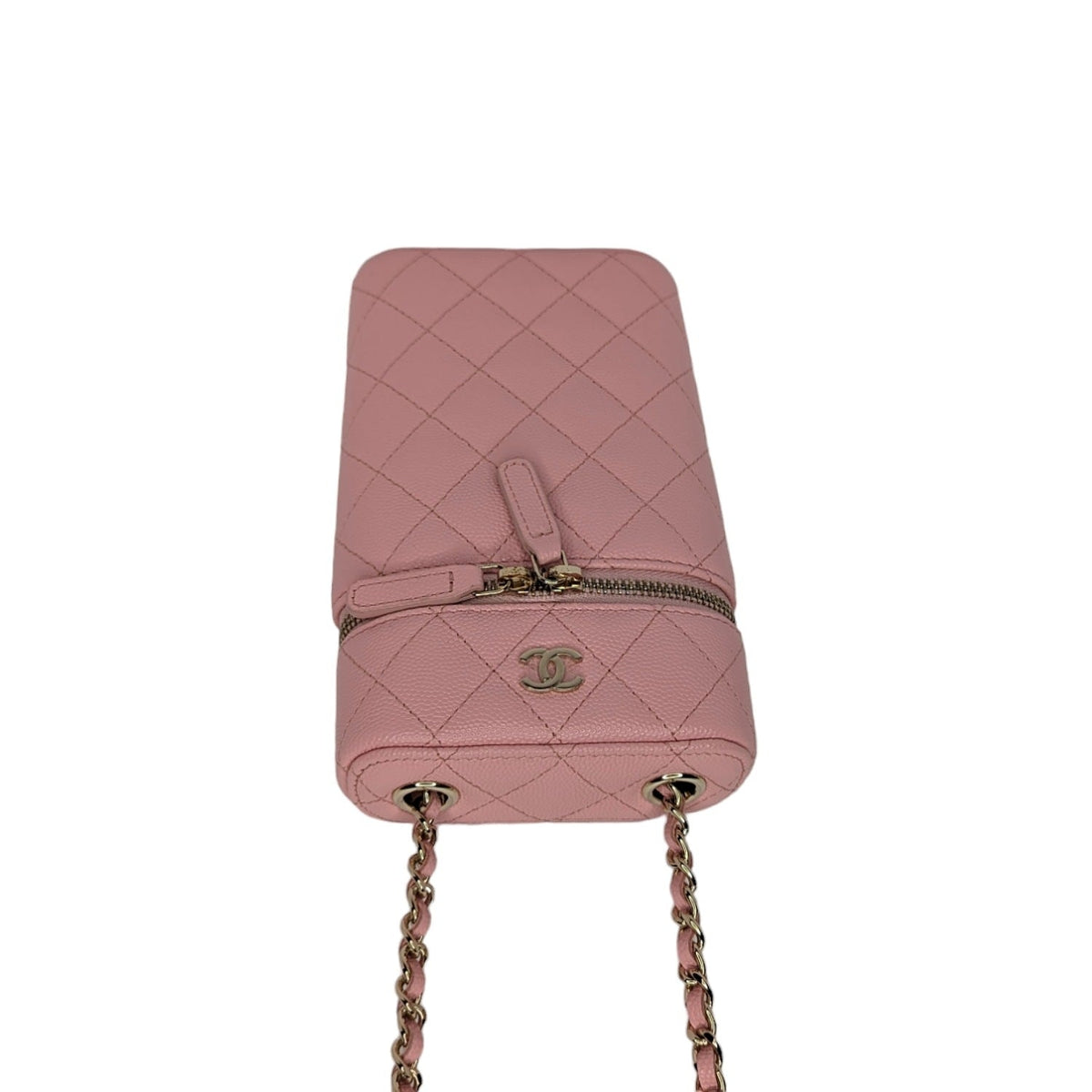 Chanel Rose Quilted Caviar Vanity O-Phone Holder With Chain