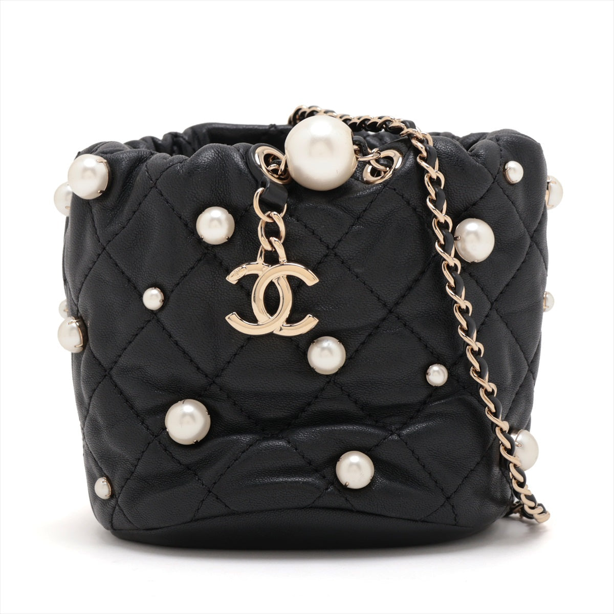Chanel Matrasse  Handle Shoulder Bag Pearl Black G  31st AS2518