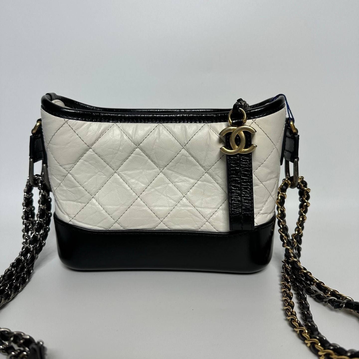 Chanel White/Black Leather Gabrielle Shoulder Bag - NG102618