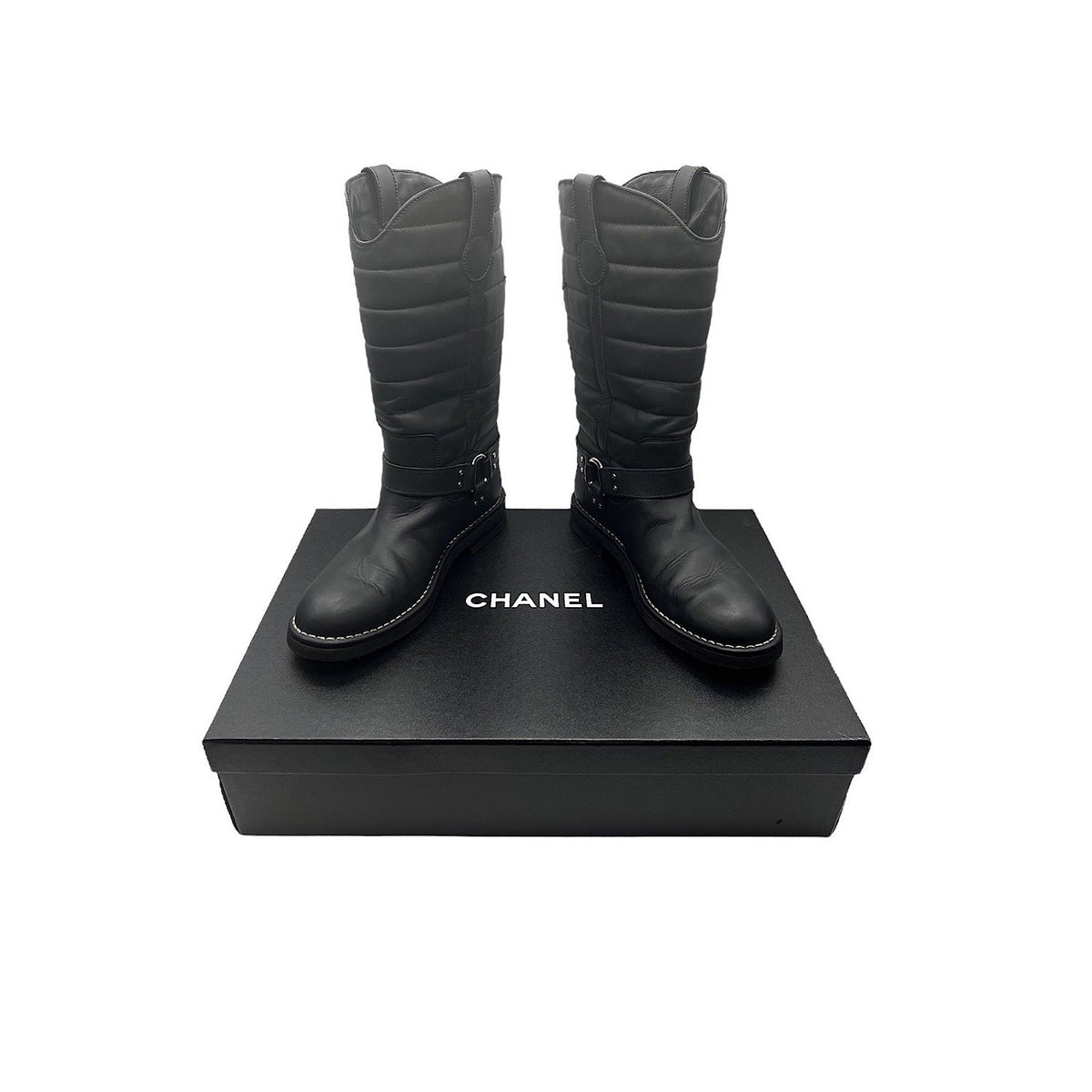 Chanel Quilted Calfskin Star Biker Boots Sz 40