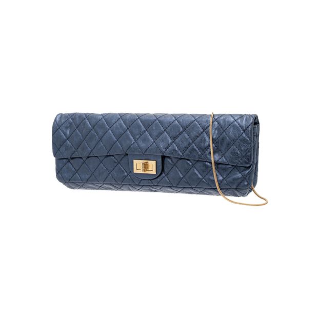 CHANEL East West Metallic Blue Quilted Leather