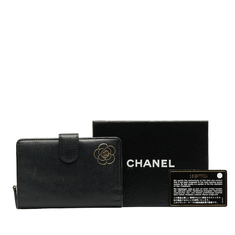 CHANEL CAMERIA COCOMARK Folding Wallet Black Leather  CHANEL