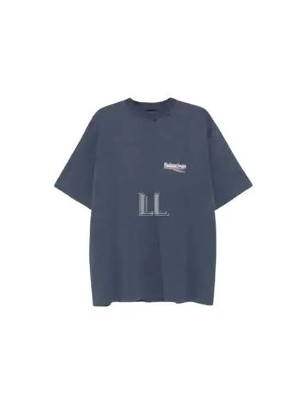 Luxury Balenciaga  Political Campaign Logo Print Short Sleeve T-Shirt Washed Blue
