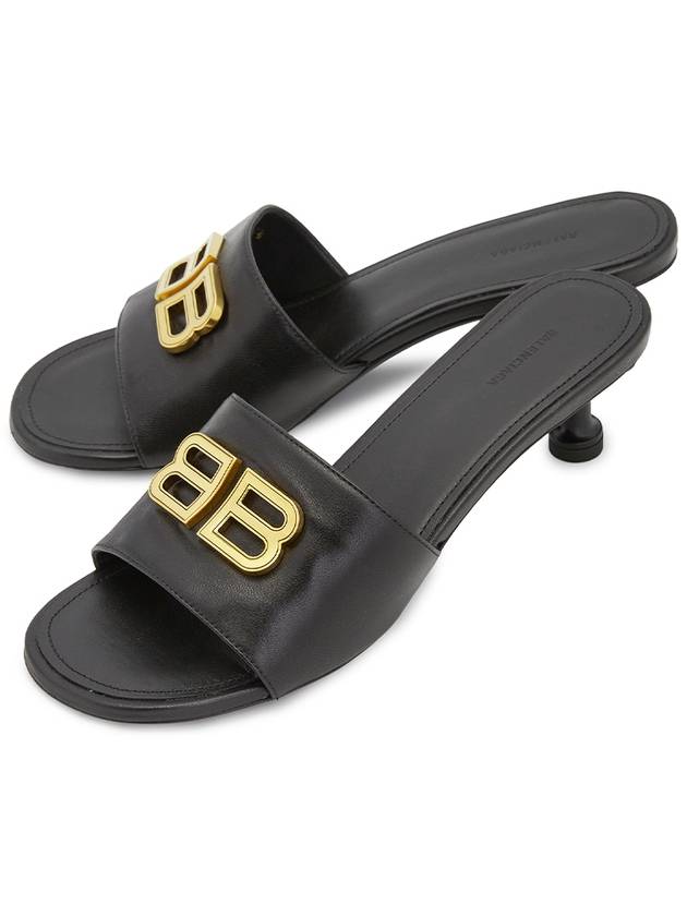 Luxury Balenciaga  BB Leather Slipper Heels Black