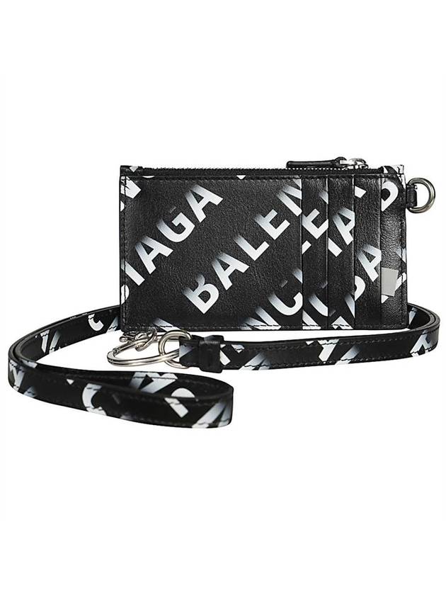 Luxury Balenciaga  Logo All Over Print Cash Keyring Card Case Black
