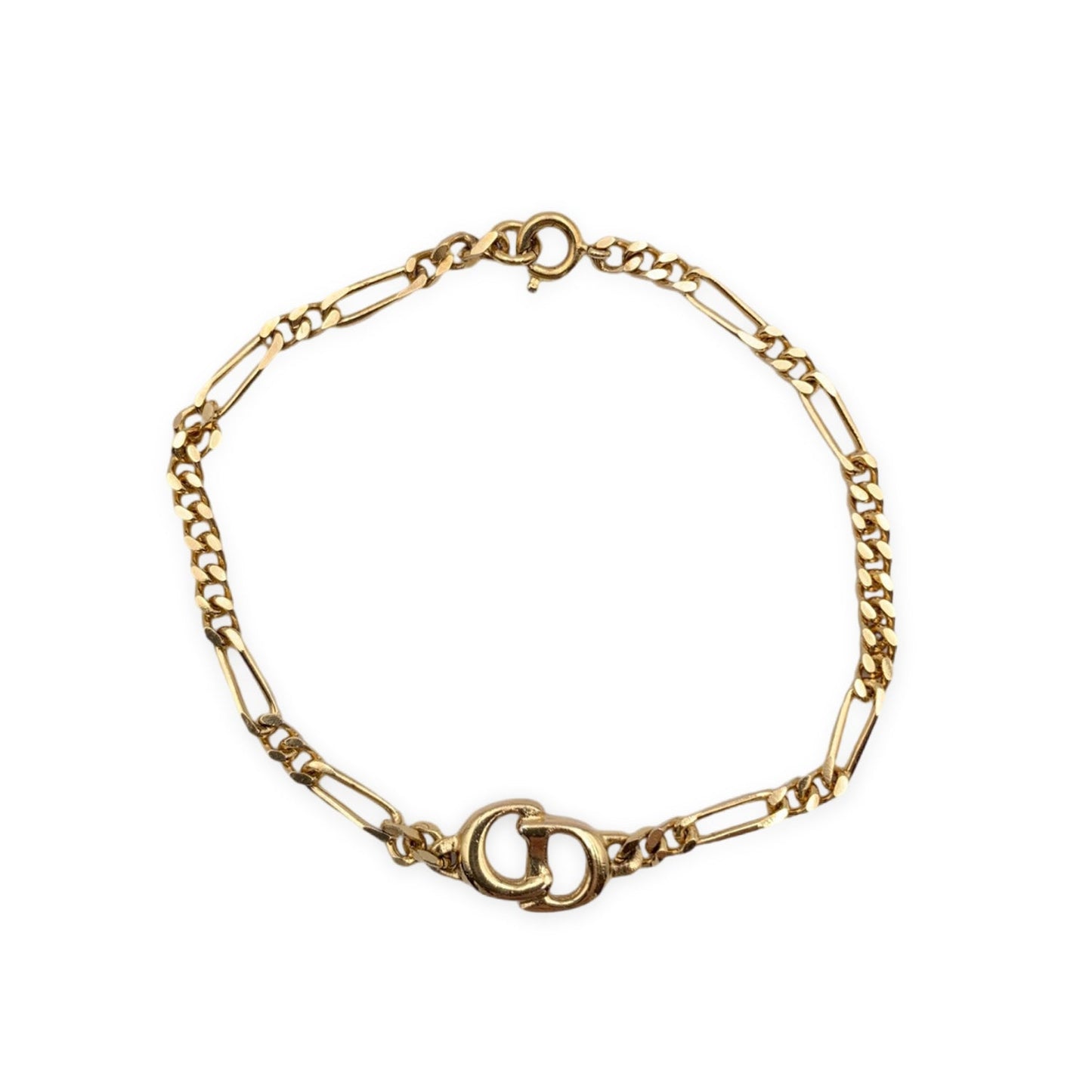 CHRISTIAN DIOR Vintage Gold Metal Cd Logo Chain Bracelet
