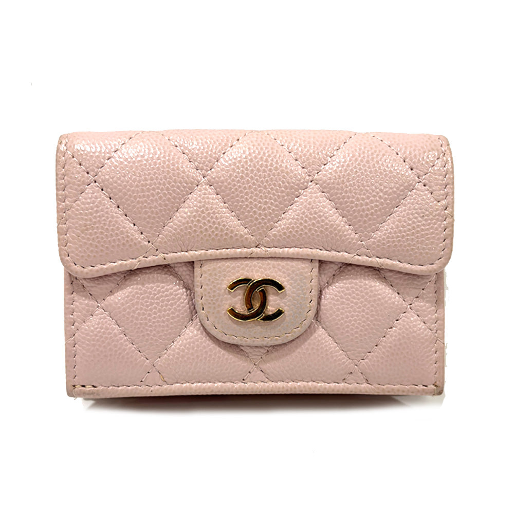 Chanel Classic Small Flap Wallet Matrasse AP0230 Three Fold Wallet Gold Coco Pink Caviar