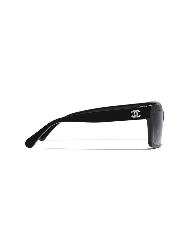 Eyewear CC Logo Cubic Crystal Rectangular Sunglasses Black Chanel